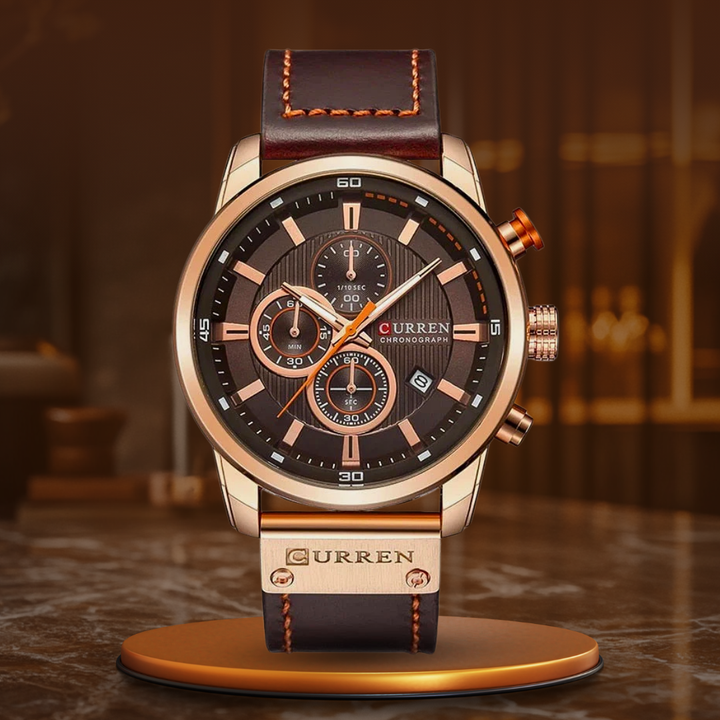 Elegant Quartz Watch with Leather Band