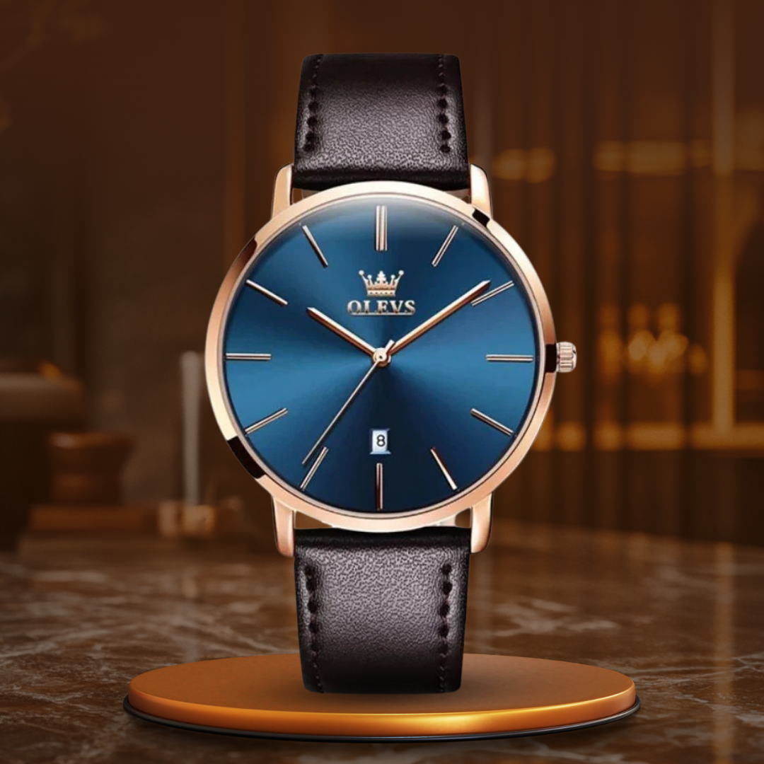Leather Band Car Date Watch
